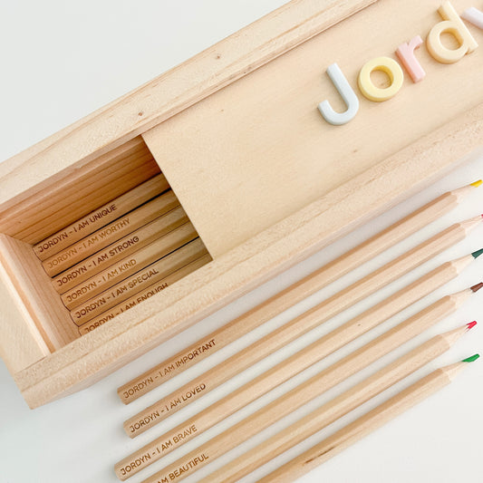 Personalised Wooden Pencil Box and Pencils
