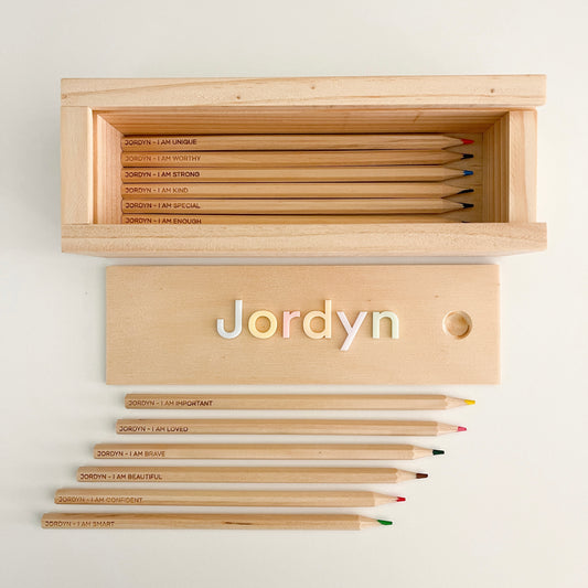 Personalised Wooden Pencil Box and Pencils