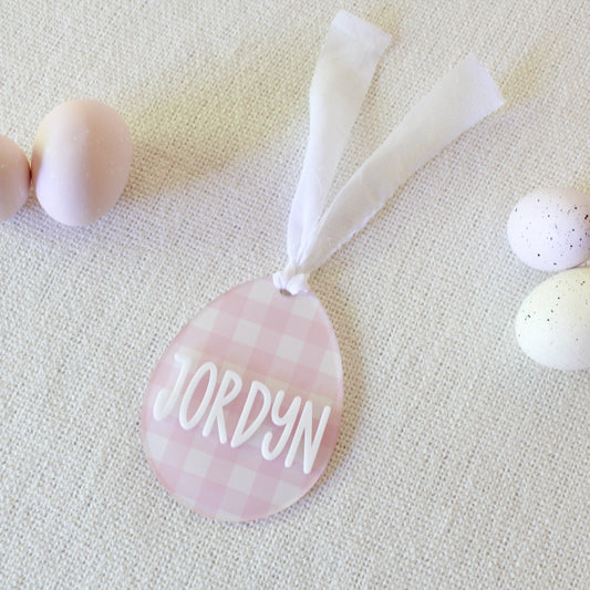 Personalised Gingham Easter Egg Basket Bucket Tag
